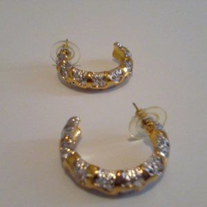 Gold Lace Design Earrings with Diamond Accents